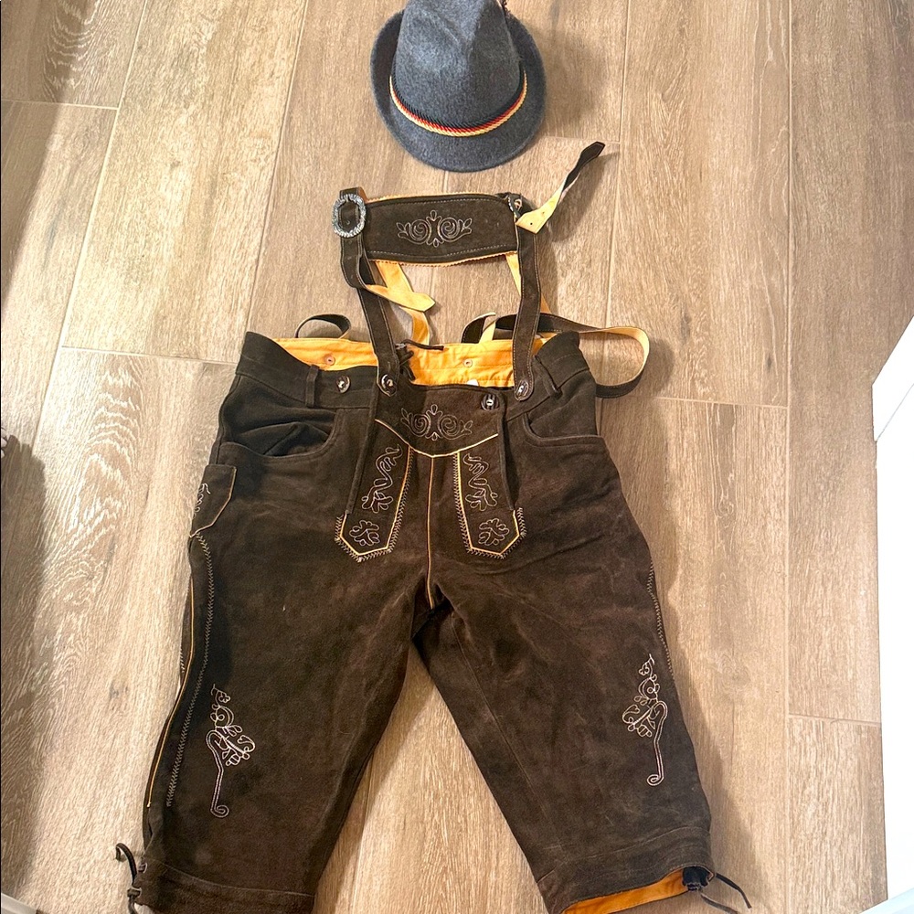 Men's Brown Lederhosen with Suspenders